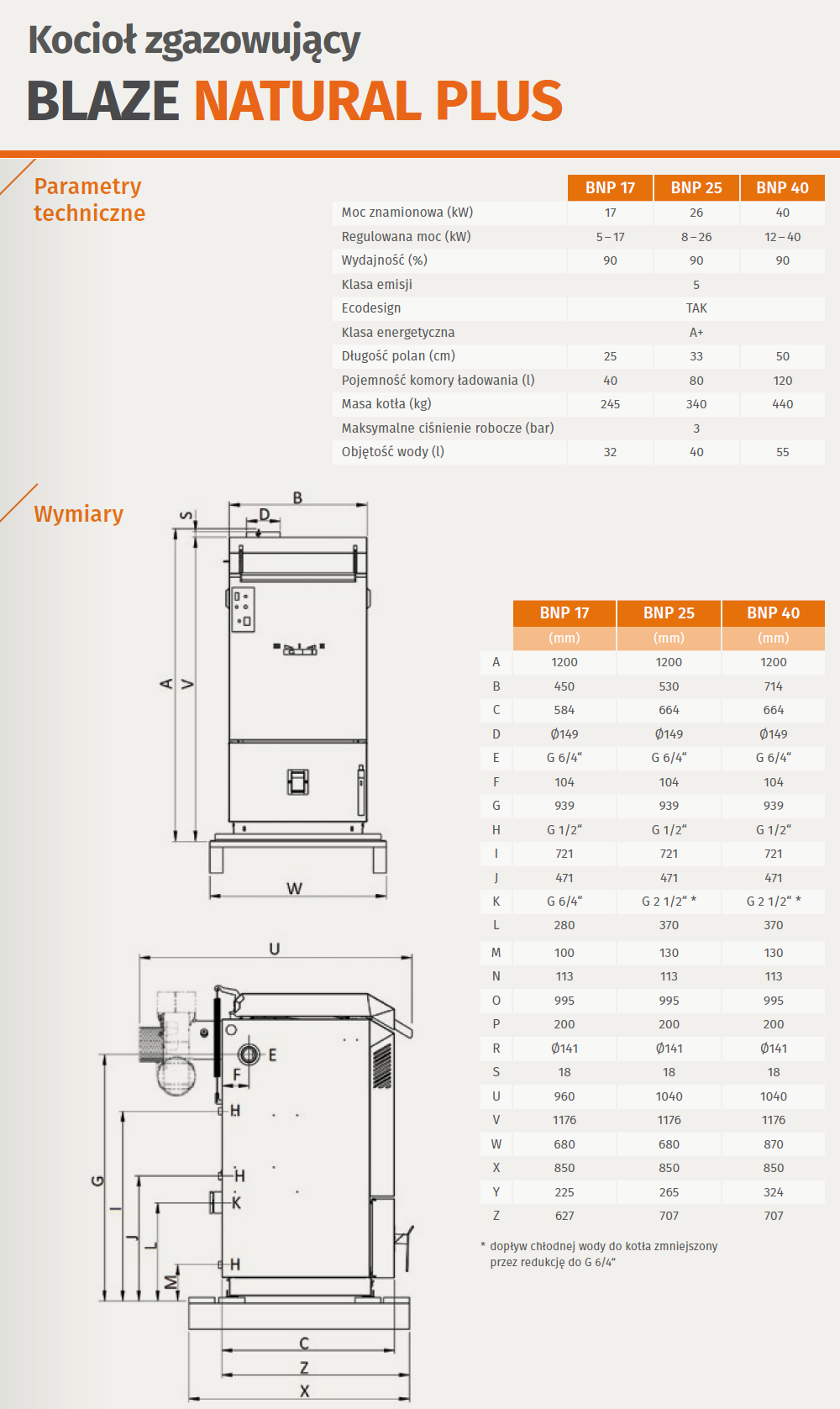 Parametry techniczne kotła Blaze Natural Plus