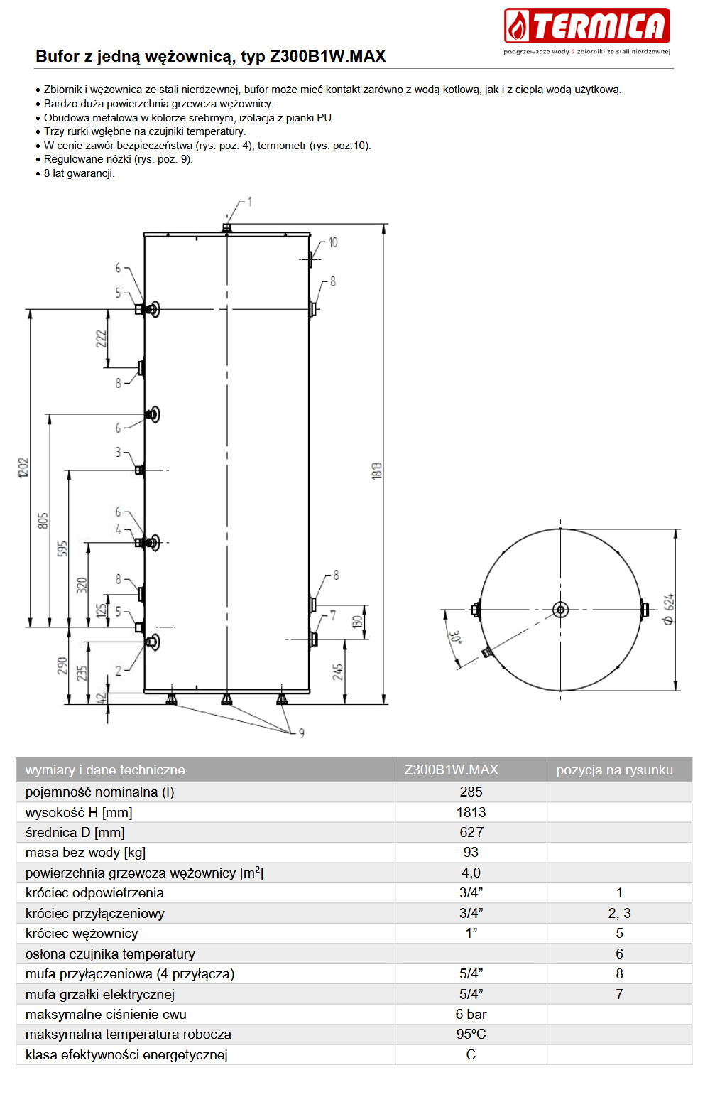 Parametry bufora Termica Maxi 300 litrów