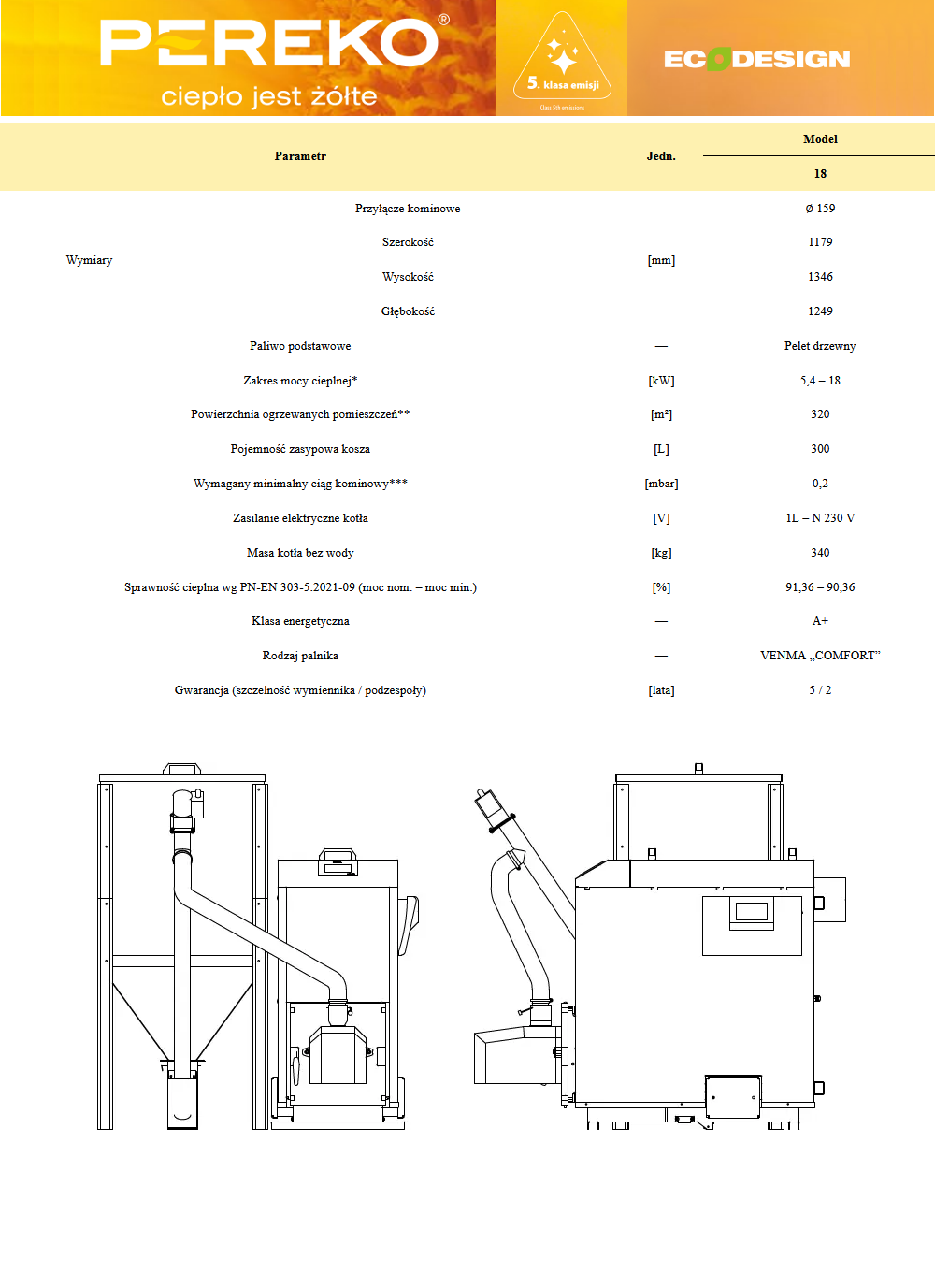 Parametry techniczne kotła Pereko Pell Star 